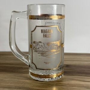 Vintage Culver Glass Niagara Falls Souvenir Mug Textured Frosted Glass Gold Trim